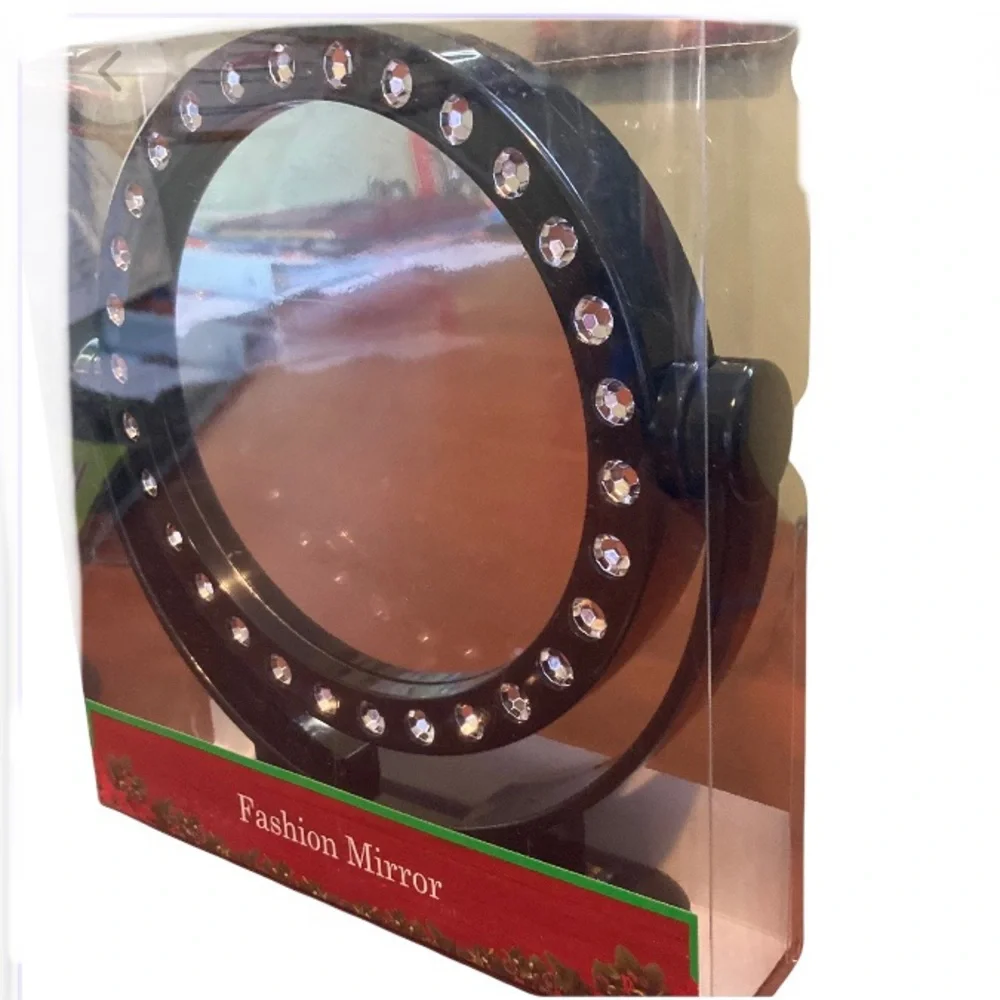 Two-Sided Makeup Mirror- Black w/ Bling